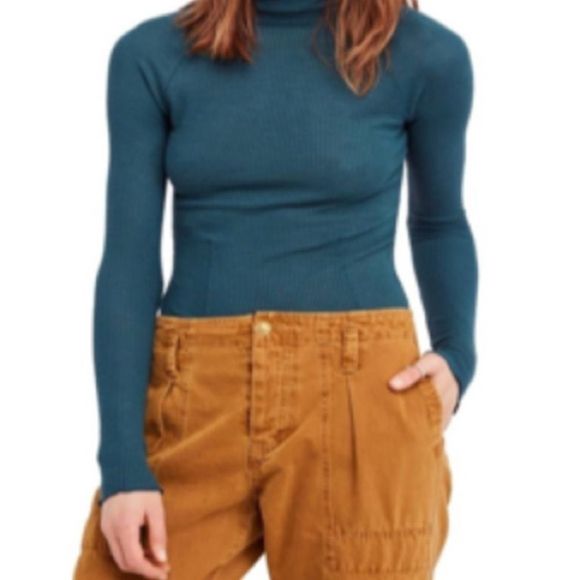 Free People Make It Easy Long Sleeve Thermal T-shirt Tee Shirt Jade Blue Size M - Picture 4 of 10